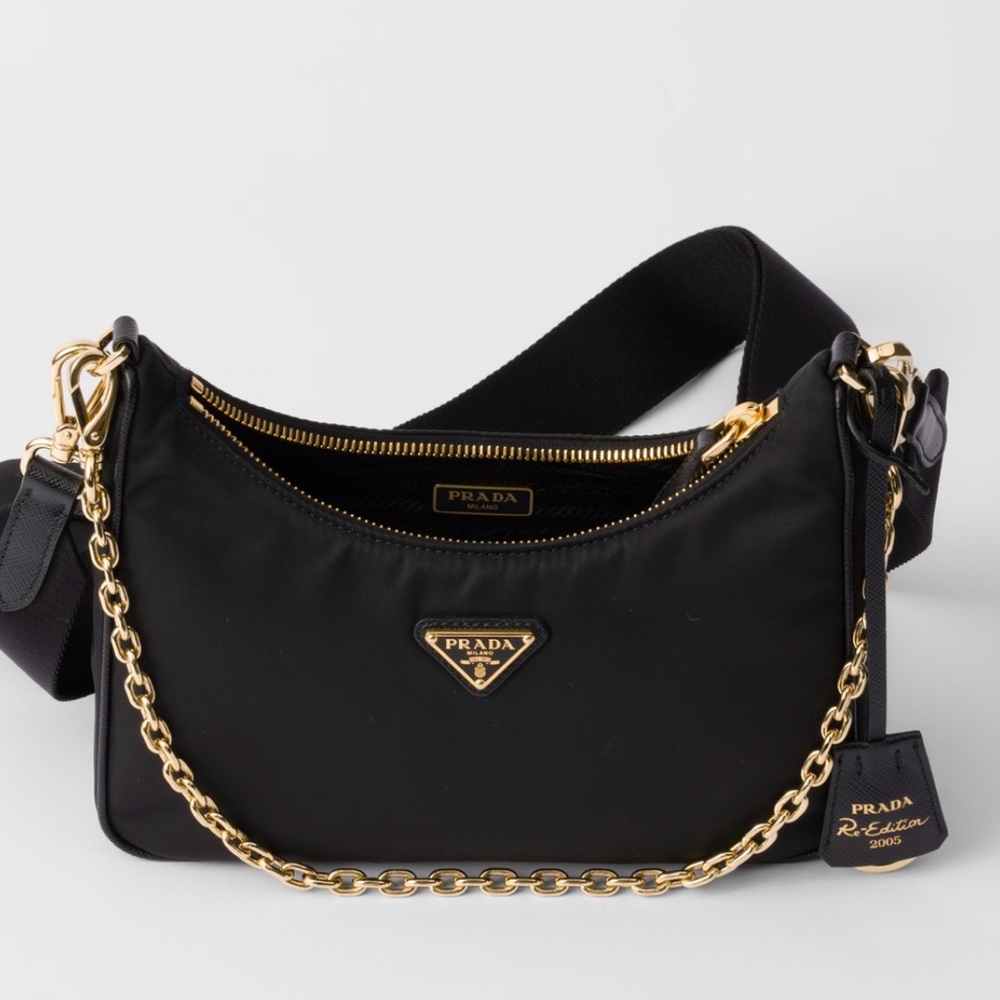 Prada Nylon 2005 re edition Bag with Gold Chain.